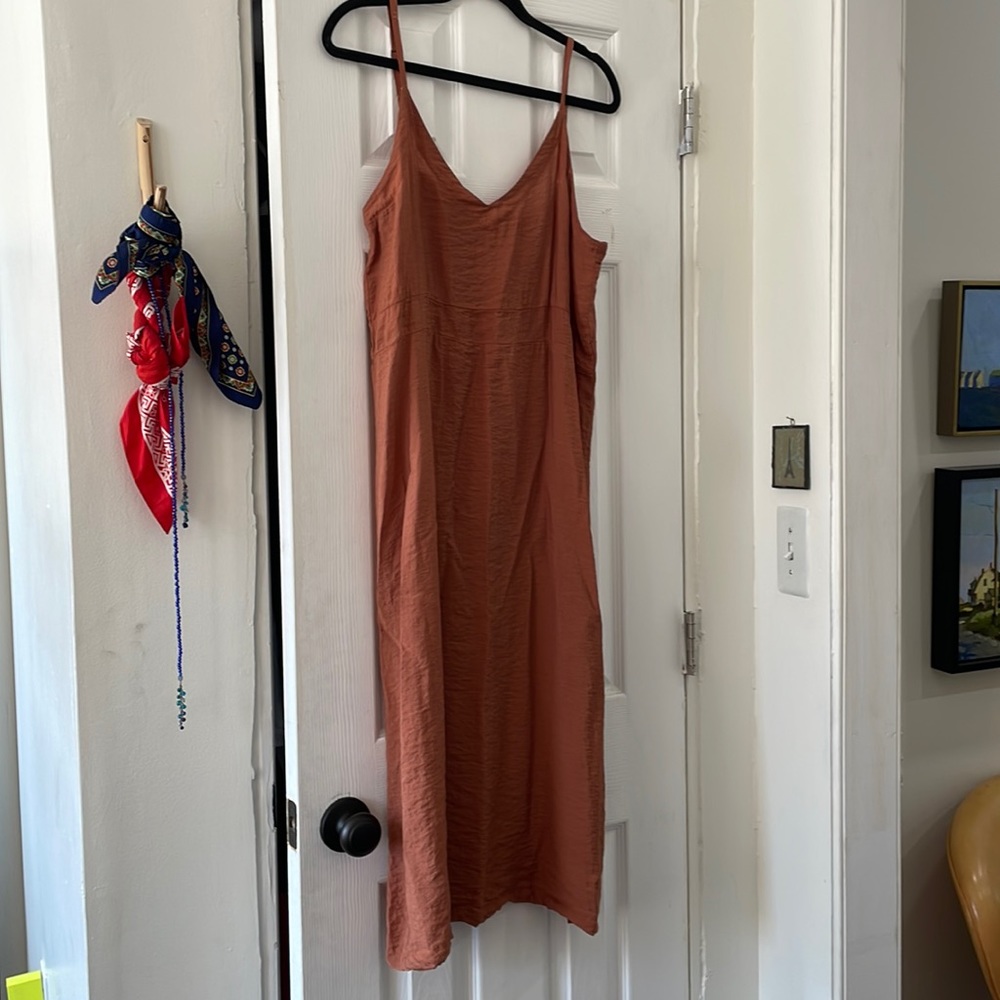 Burnt orange silk slip dress